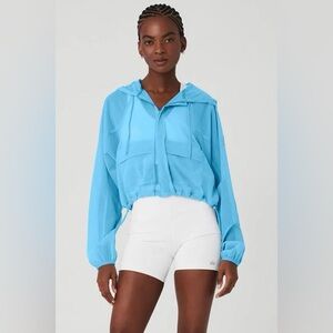 ALO YOGA Mesh Sheer Bliss Jacket - Azure Blue Size Large